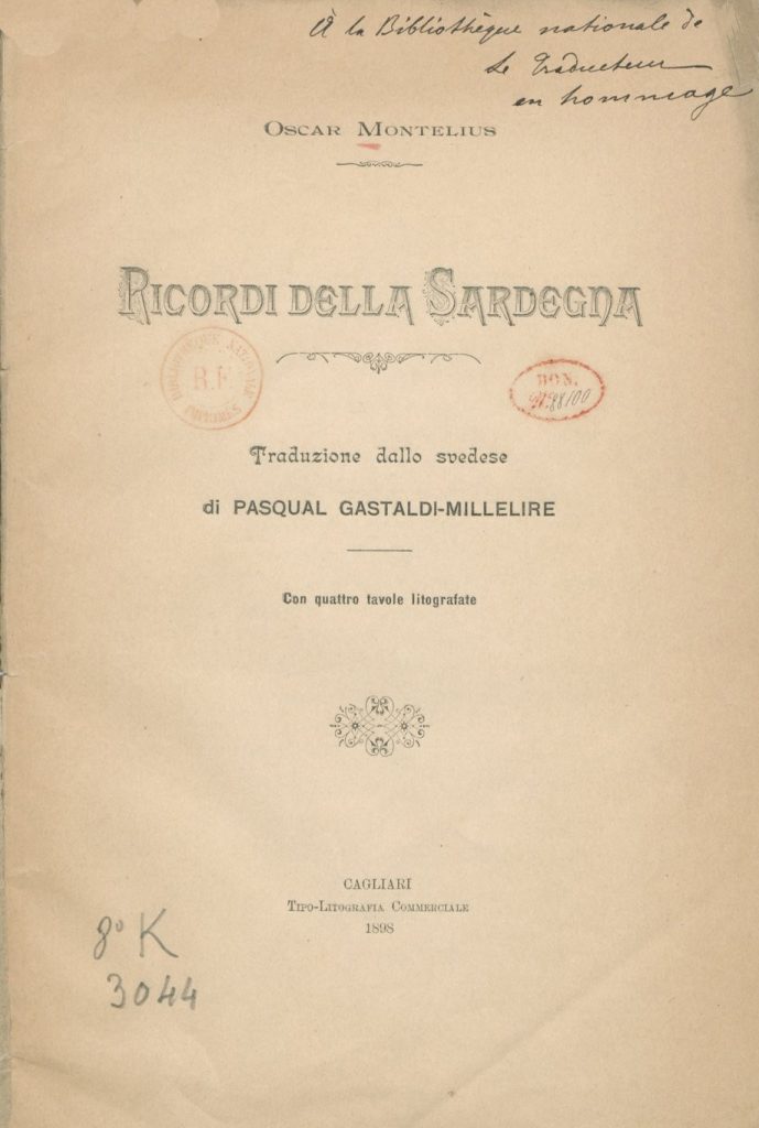 Ricordi della Sardegna-Oscar Montelius-
Traduzione di  Pasquale Gastaldi Millelire (1898)
